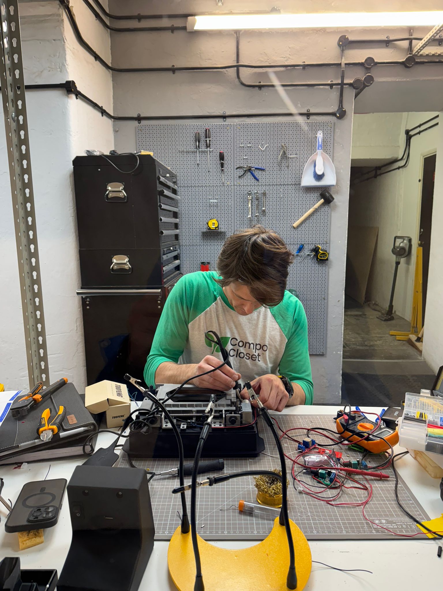 Richard Peter, CEO of CompoCloset, working on the prototype of the S1 Sealing toilet
