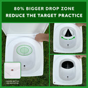 Urine diverting seat for cuddy composting toilet showing extra large drop zone for solids and urine level indicator light.